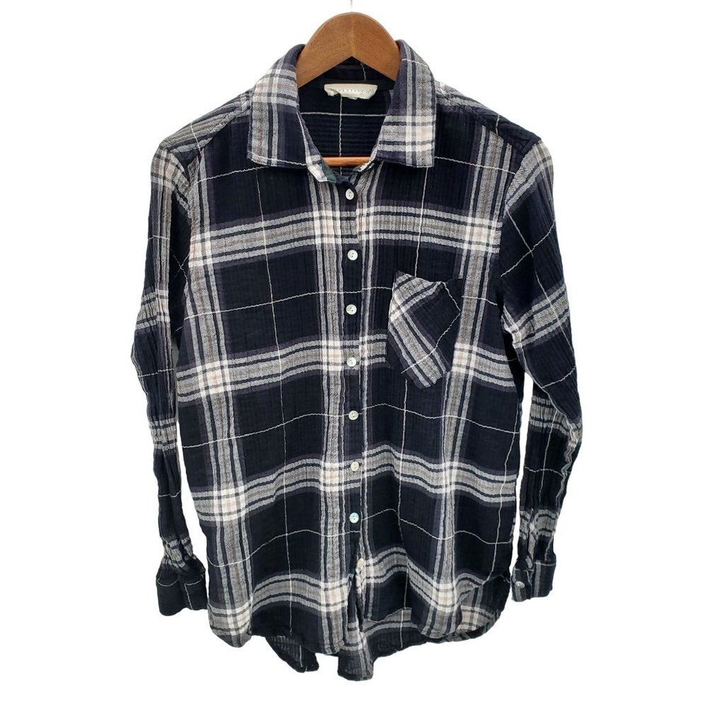 Lovestitch Womens Plaid Flannel Long Sleeve Button Up Shirt Size S Black White